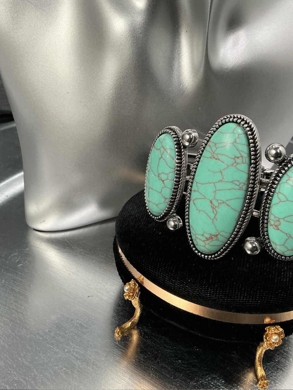 Turquoise howlite Stone Silver-Accent Cuff Bracelet -